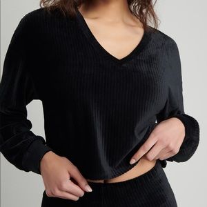 Black Ribbed Velour Sweatshirt
